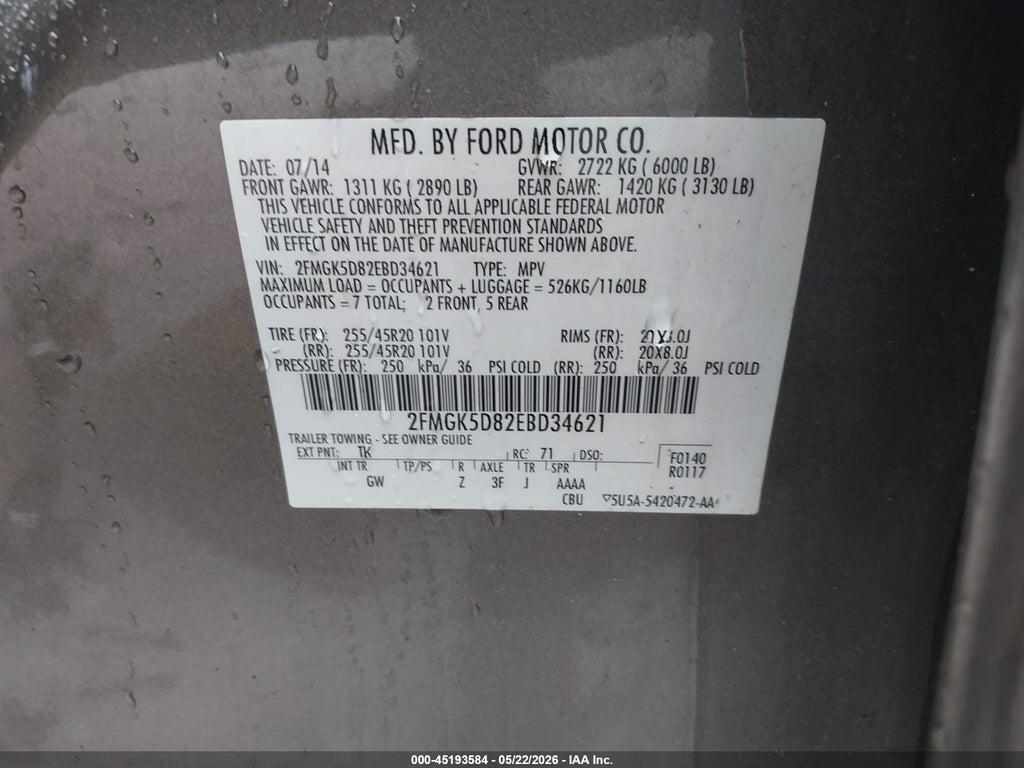 2FMGK5D82EBD34621 2014 FORD FLEX photo no. 9
