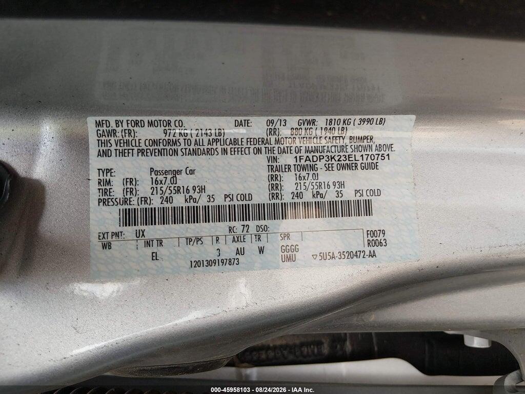 1FADP3K23EL170751 2014 FORD FOCUS photo no. 9
