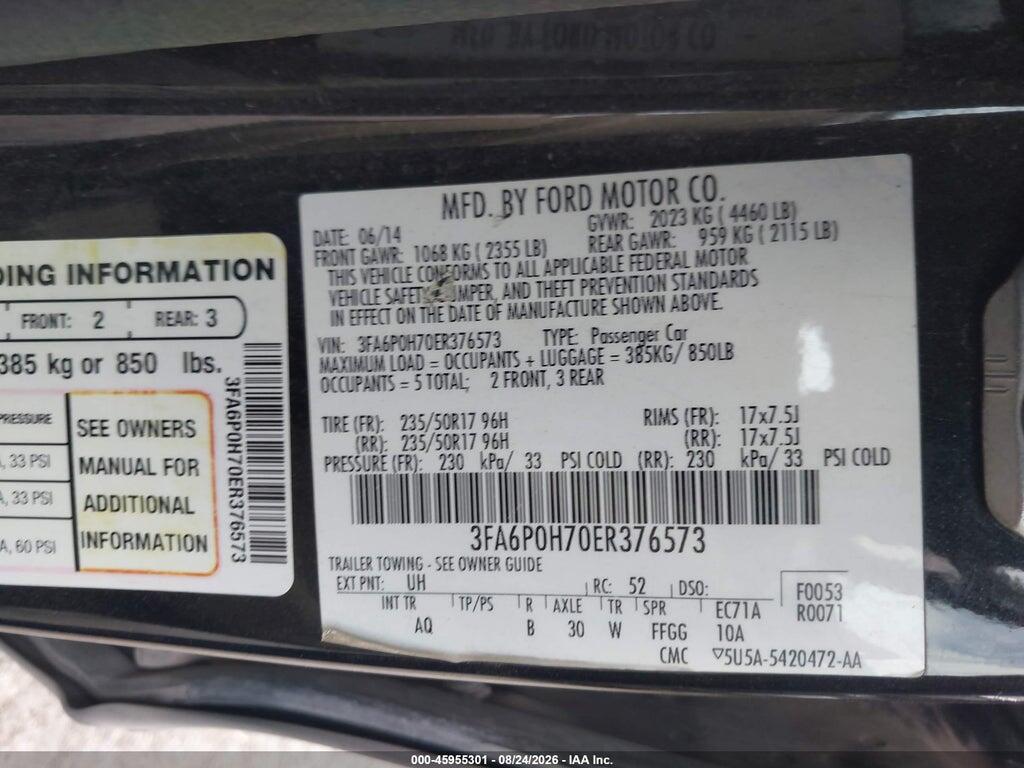 3FA6P0H70ER376573 2014 FORD FUSION photo no. 9
