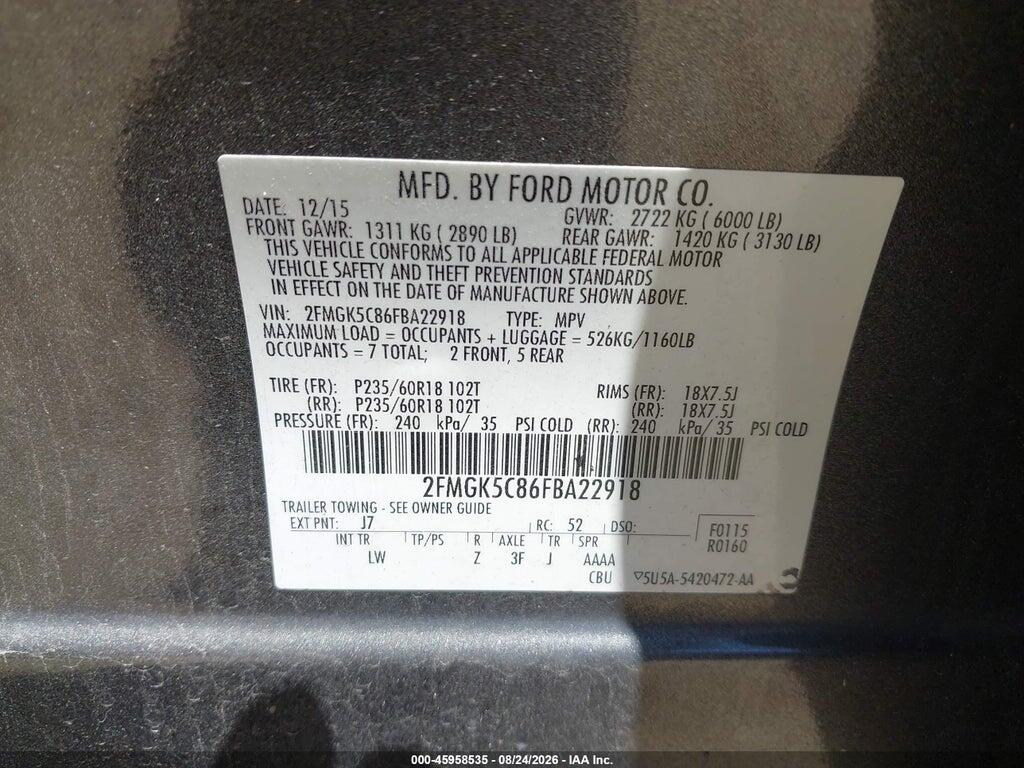 2FMGK5C86FBA22918 2015 FORD FLEX photo no. 9