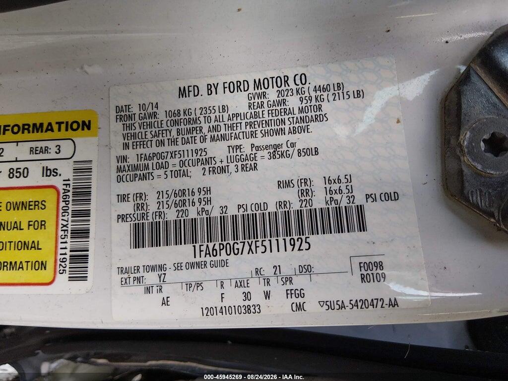 1FA6P0G7XF5111925 2015 FORD FUSION photo no. 9
