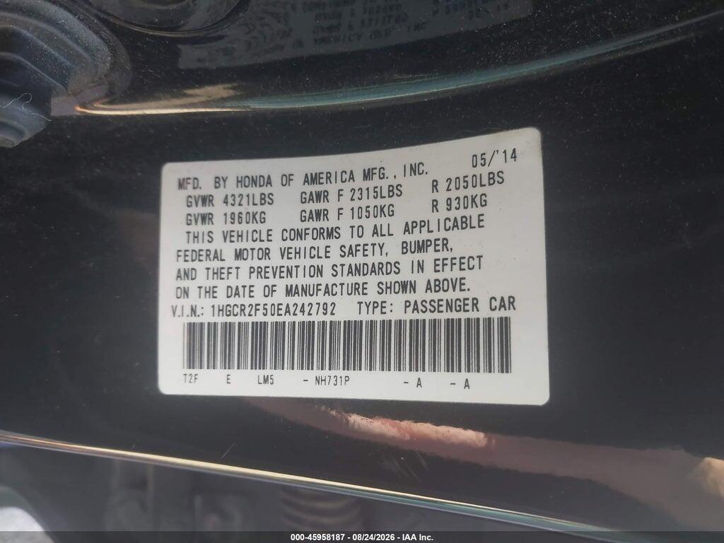1HGCR2F50EA242792 2014 HONDA ACCORD photo no. 9