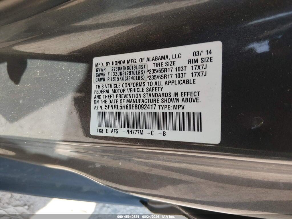 5FNRL5H60EB092417 2014 HONDA ODYSSEY photo no. 9