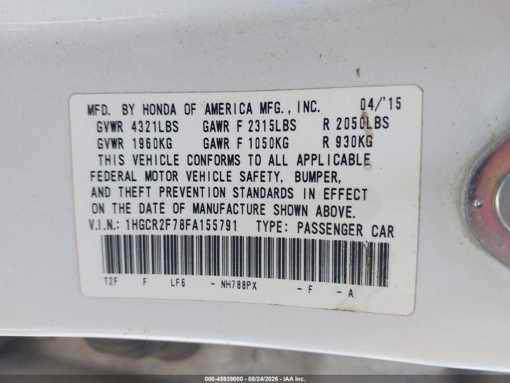 1HGCR2F78FA155791 2015 HONDA ACCORD photo no. 9