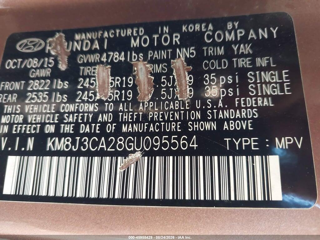 KM8J3CA28GU095564 2016 HYUNDAI TUCSON photo no. 9