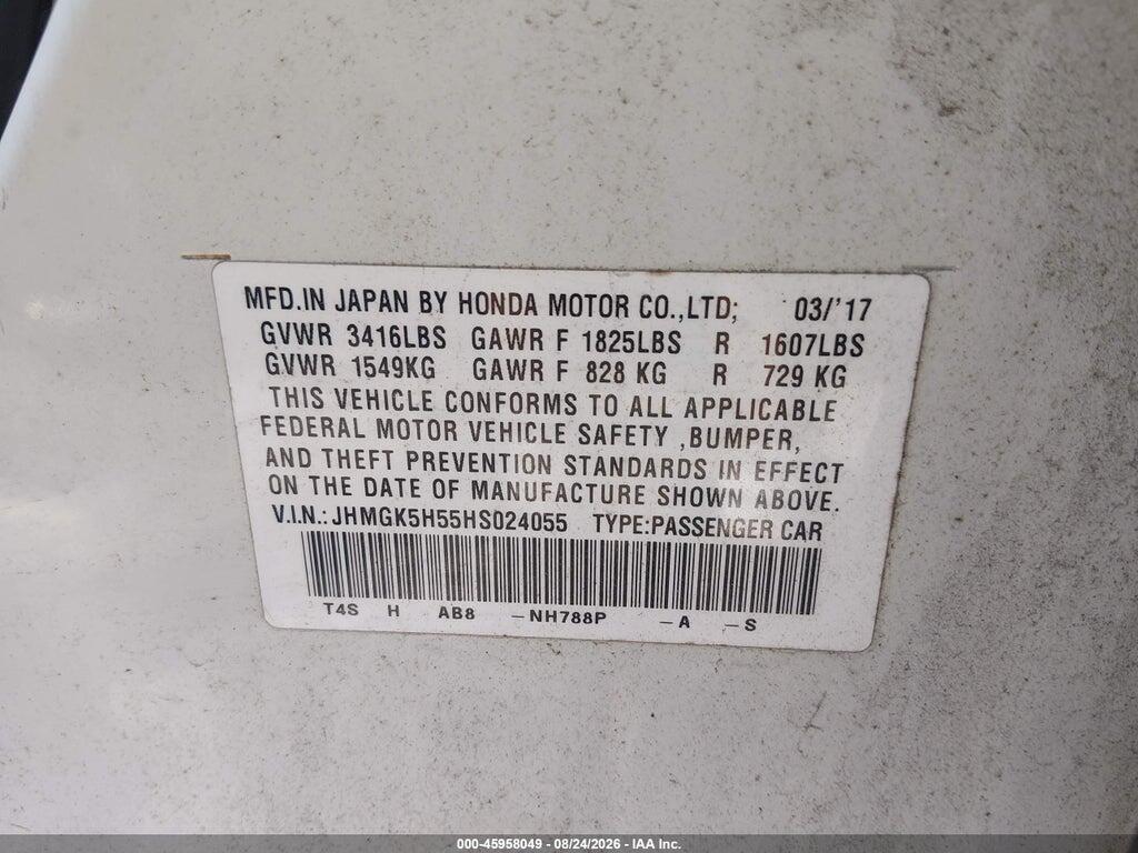 JHMGK5H55HS024055 2017 HONDA FIT photo no. 9