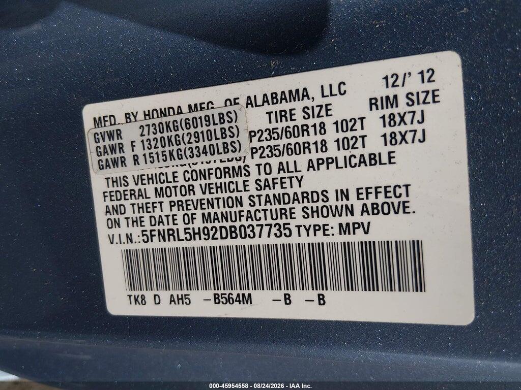 5FNRL5H92DB037735 2013 HONDA ODYSSEY photo no. 9