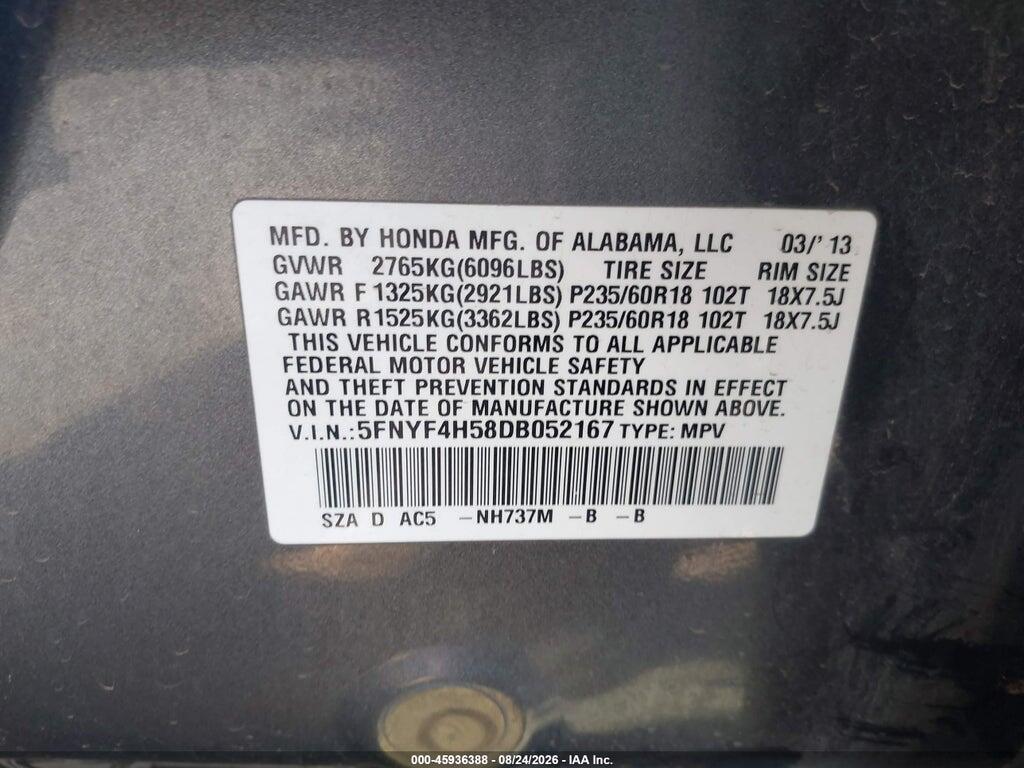 5FNYF4H58DB052167 2013 HONDA PILOT photo no. 9