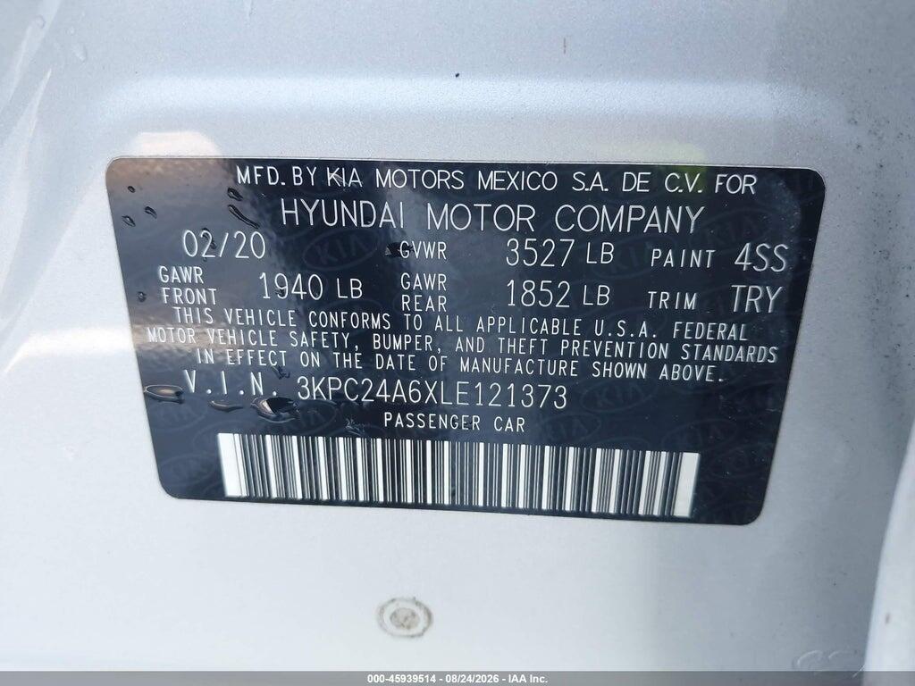3KPC24A6XLE121373 2020 HYUNDAI ACCENT photo no. 9