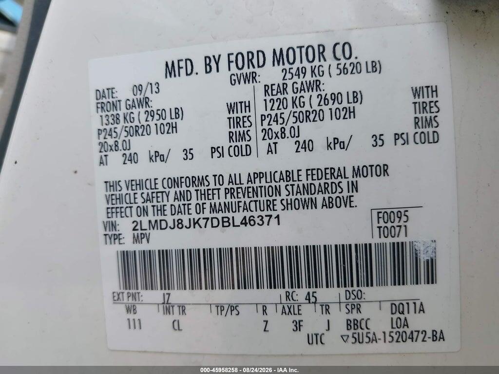 2LMDJ8JK7DBL46371 2013 LINCOLN MKX photo no. 9