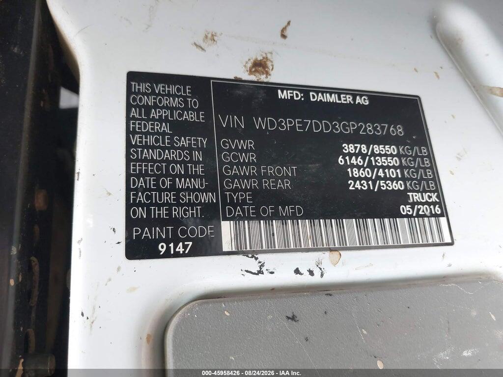 WD3PE7DD3GP283768 2016 MERCEDES-BENZ SPRINTER 2500 photo no. 9