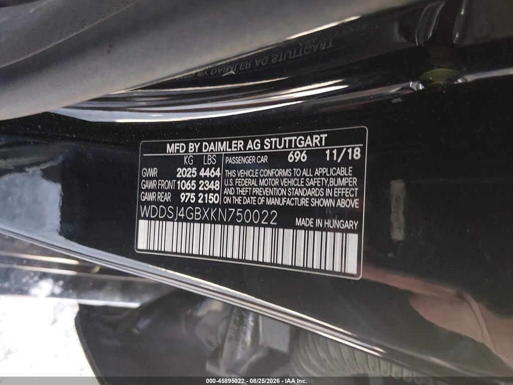 WDDSJ4GBXKN750022 2019 MERCEDES-BENZ CLA 250 photo no. 9