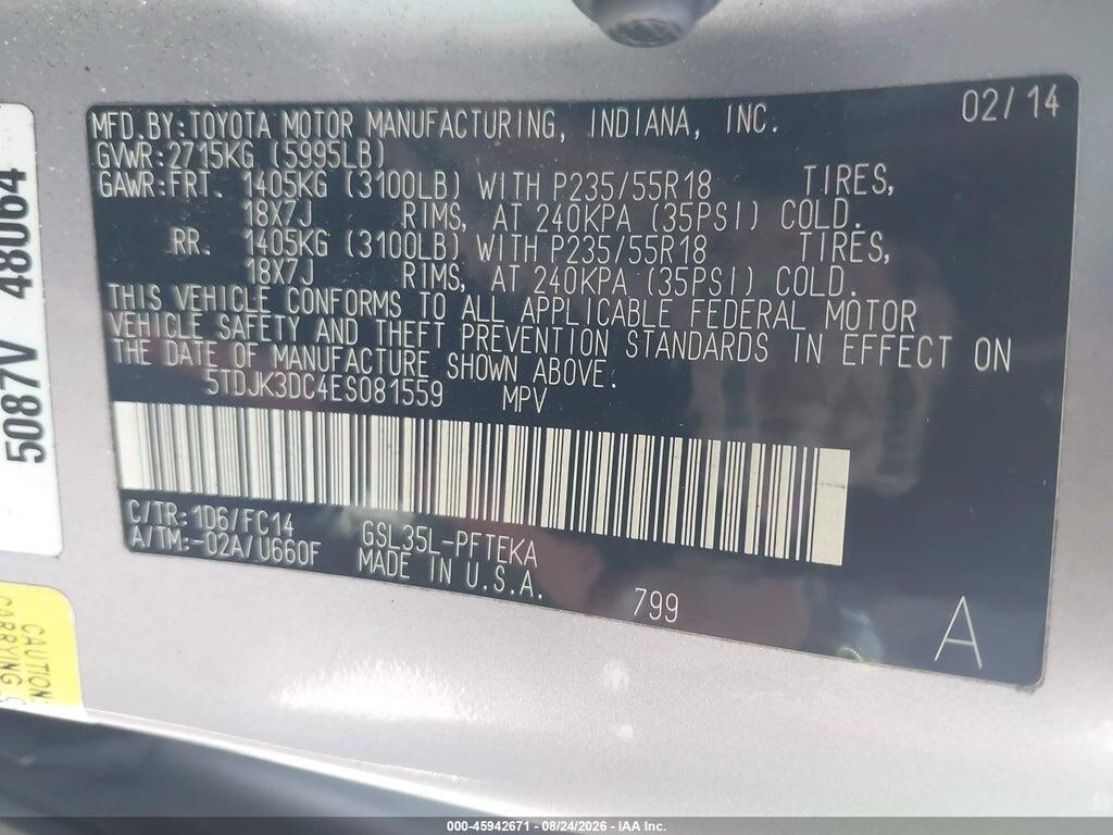 5TDJK3DC4ES081559 2014 TOYOTA SIENNA photo no. 9