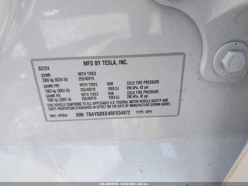7SAYGDEE4RF034972 2024 TESLA MODEL Y photo no. 9