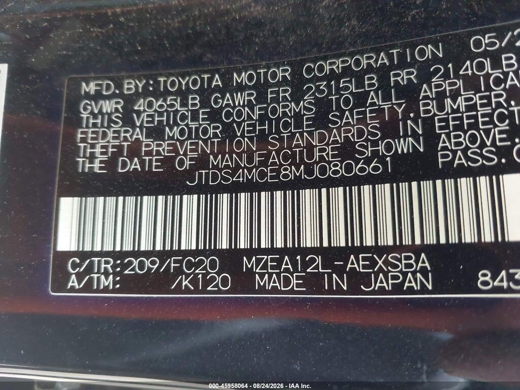 JTDS4MCE8MJ080661 2021 TOYOTA COROLLA photo no. 9