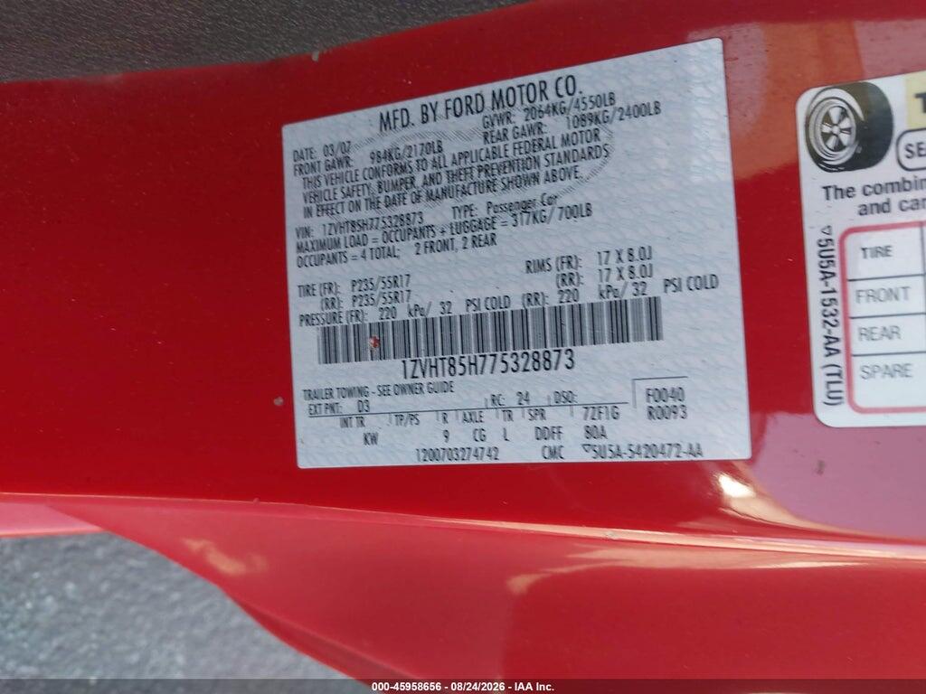 1ZVHT85H775328873 2007 FORD MUSTANG photo no. 9