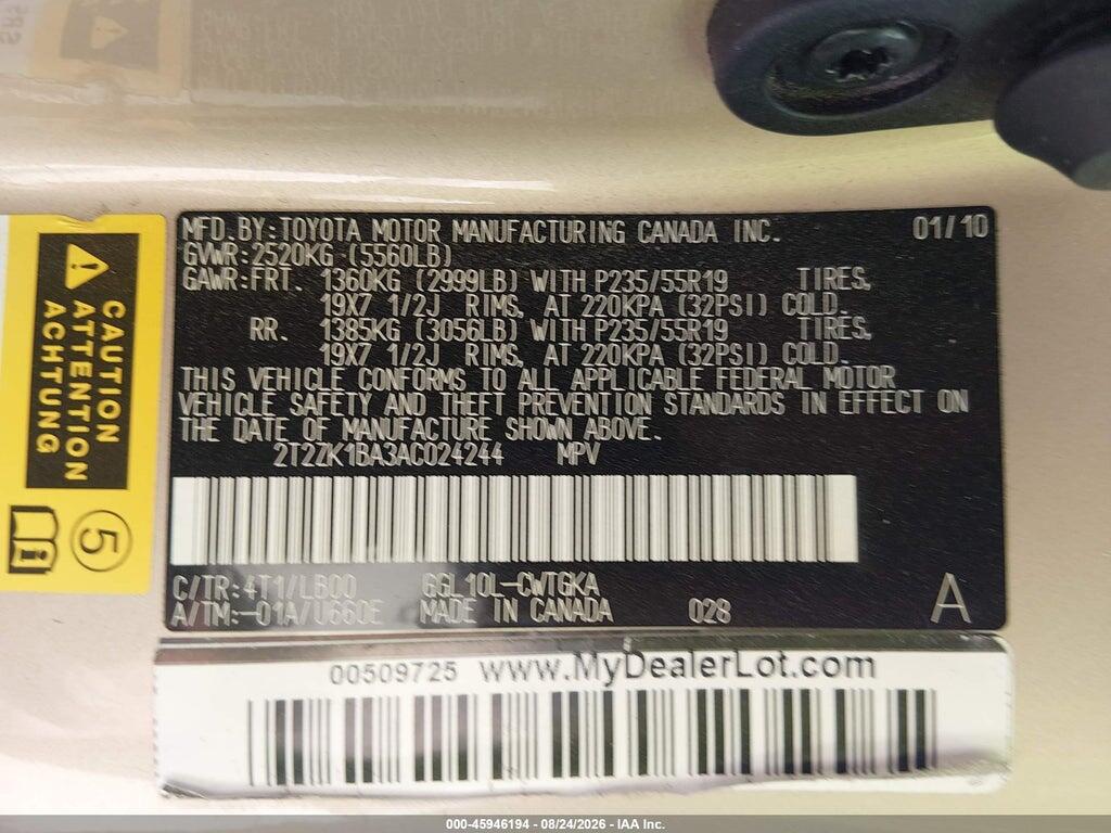 2T2ZK1BA3AC024244 2010 LEXUS RX 350 photo no. 9
