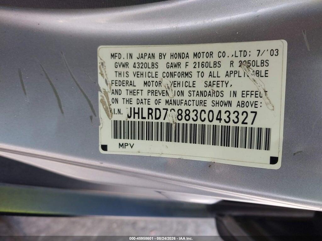 JHLRD78883C043327 2003 HONDA CR-V photo no. 9