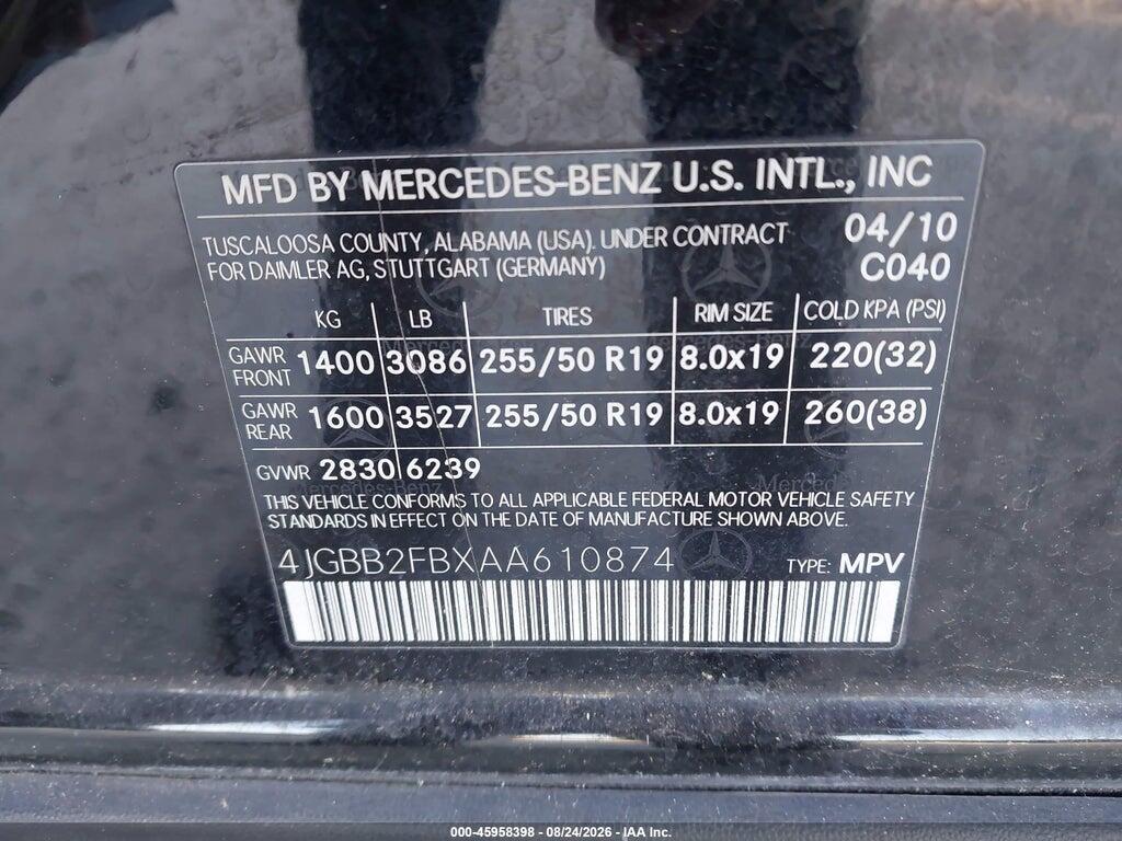4JGBB2FBXAA610874 2010 MERCEDES-BENZ ML 350 BLUETEC photo no. 9