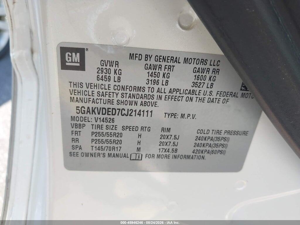 5GAKVDED7CJ214111 2012 BUICK ENCLAVE photo no. 9