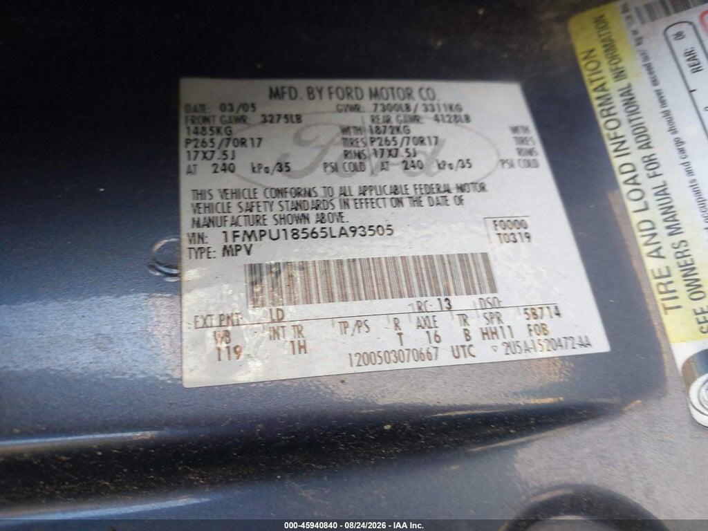 1FMPU18565LA93505 2005 FORD EXPEDITION photo no. 9
