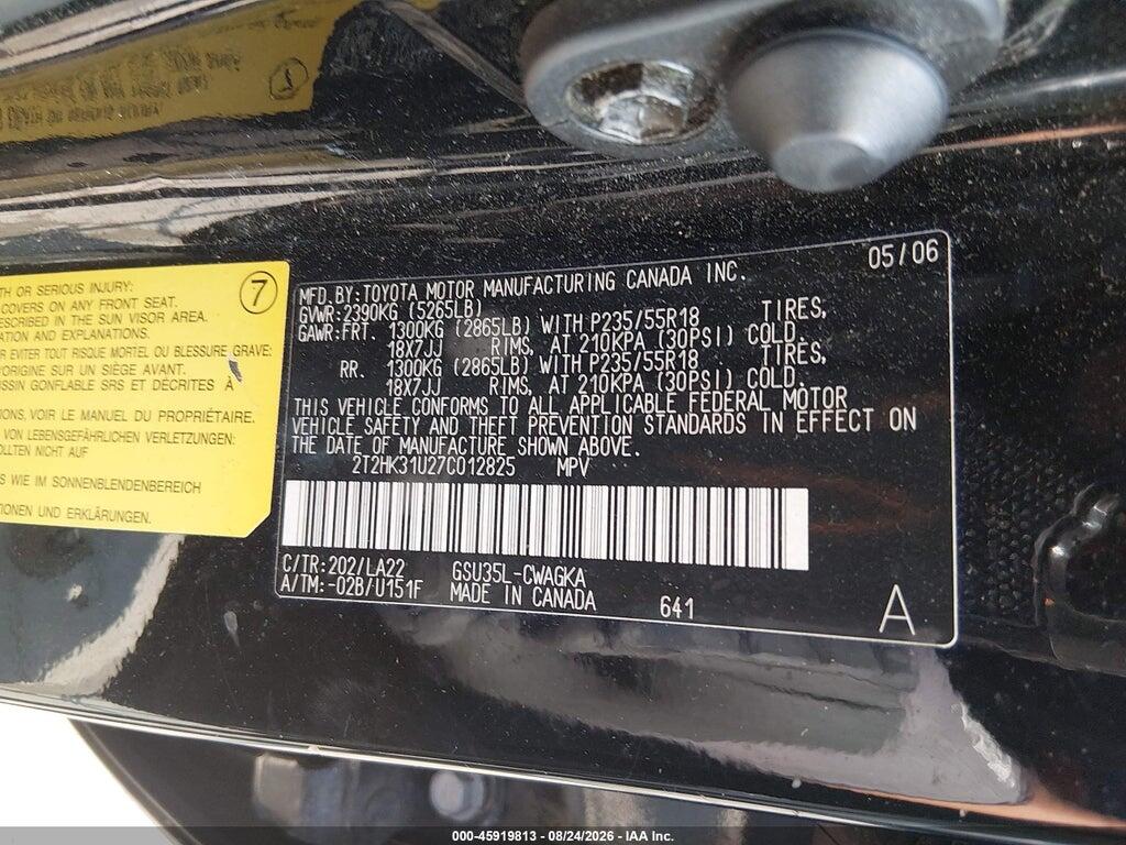 2T2HK31U27C012825 2007 LEXUS RX 350 photo no. 9