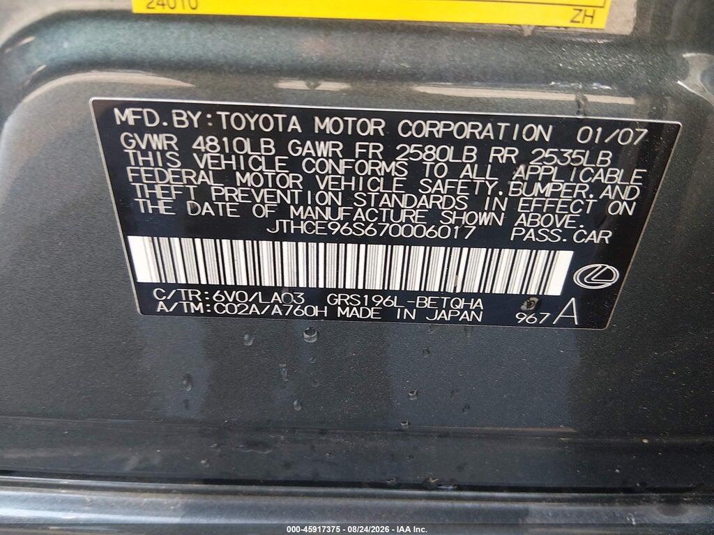 JTHCE96S670006017 2007 LEXUS GS 350 photo no. 9