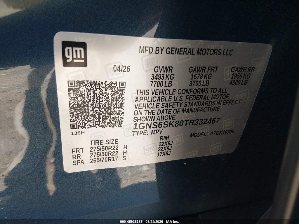 1GNS6SK80TR332467 2026 CHEVROLET TAHOE photo no. 9