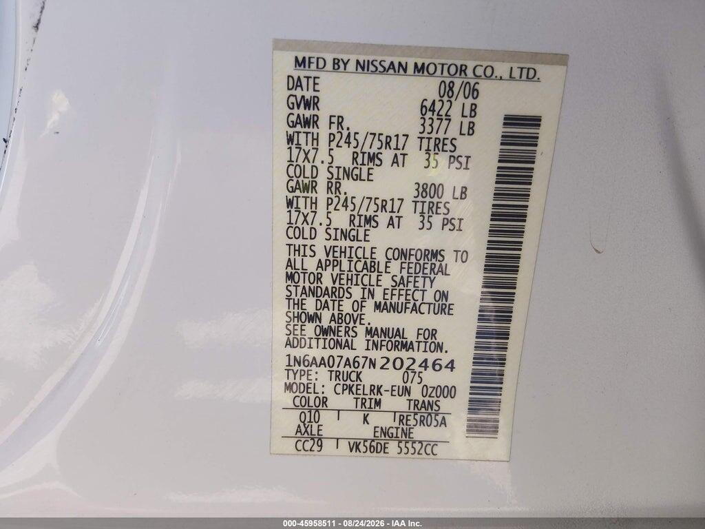 1N6AA07A67N202464 2007 NISSAN TITAN photo no. 9