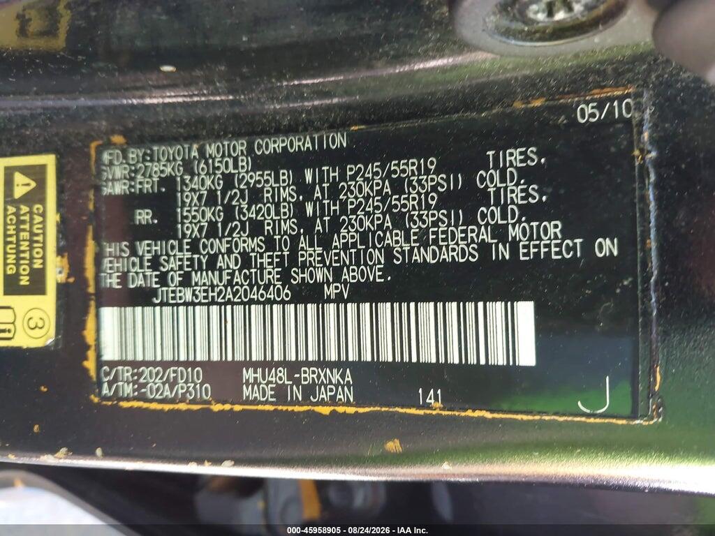 JTEBW3EH2A2046406 2010 TOYOTA HIGHLANDER HYBRID photo no. 9