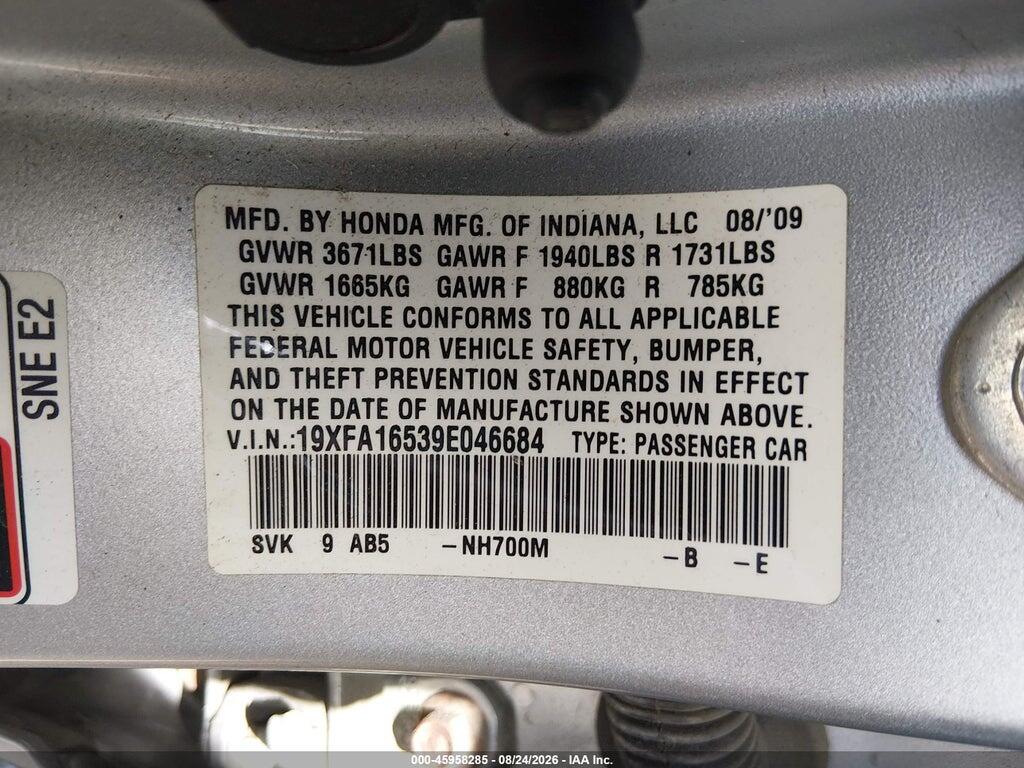 19XFA16539E046684 2009 HONDA CIVIC photo no. 9