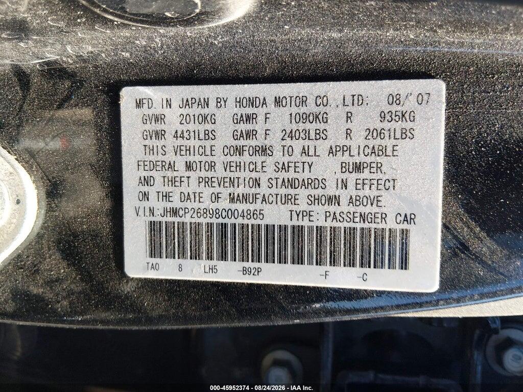 JHMCP26898C004865 2008 HONDA ACCORD photo no. 9