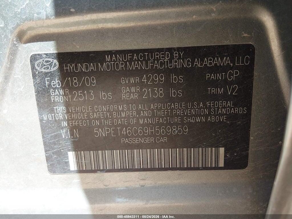5NPET46C69H569859 2009 HYUNDAI SONATA photo no. 9