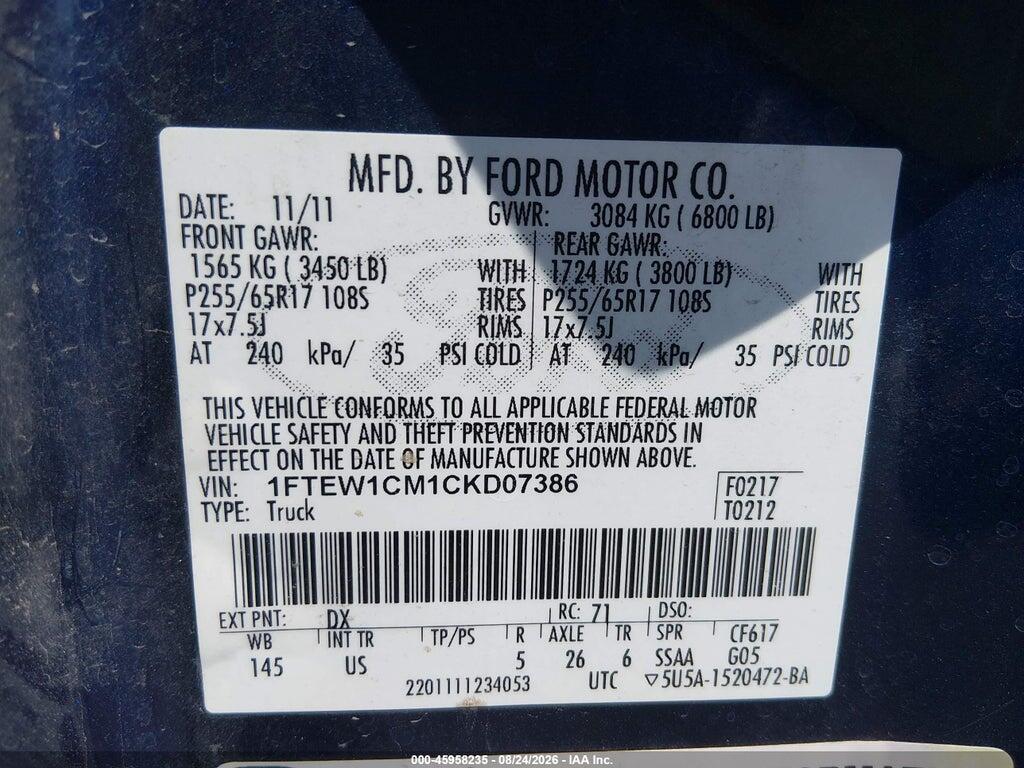 1FTEW1CM1CKD07386 2012 FORD F-150 photo no. 9
