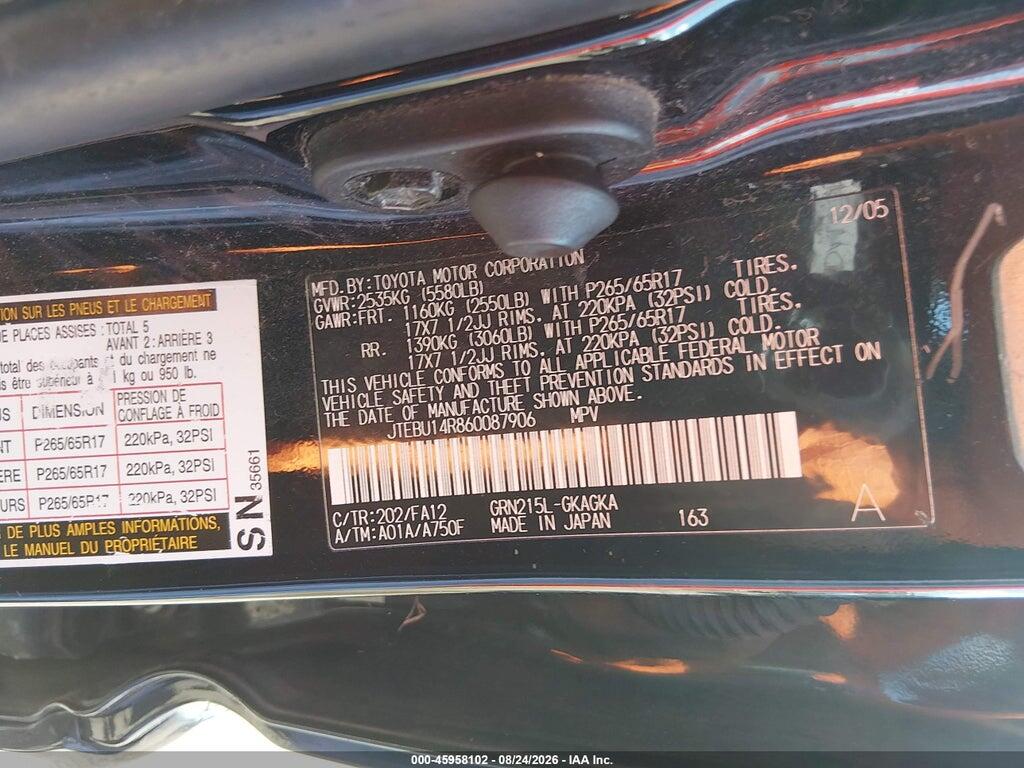 JTEBU14R860087906 2006 TOYOTA 4RUNNER photo no. 9