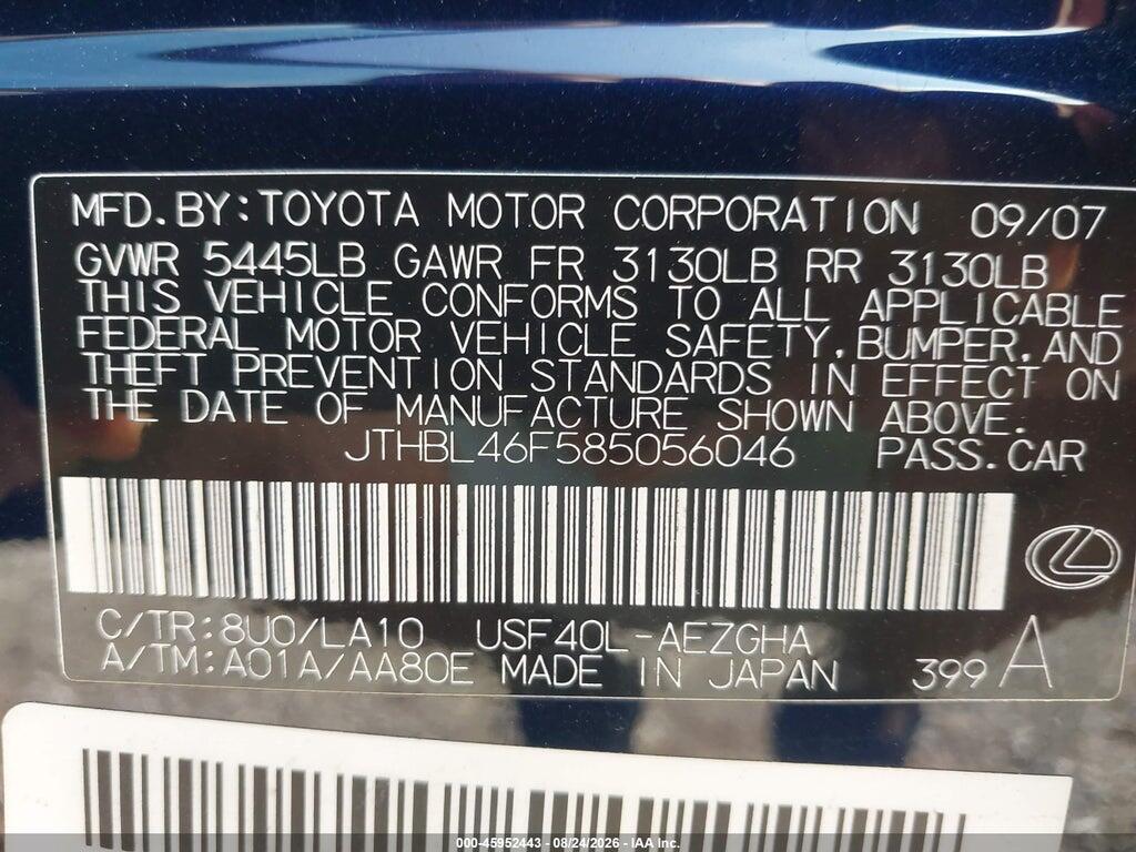 JTHBL46F585056046 2008 LEXUS LS 460 photo no. 9