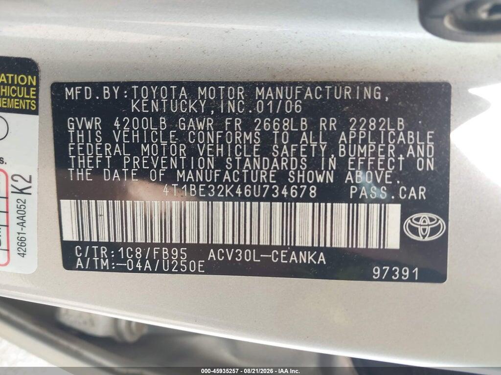 4T1BE32K46U734678 2006 TOYOTA CAMRY photo no. 9