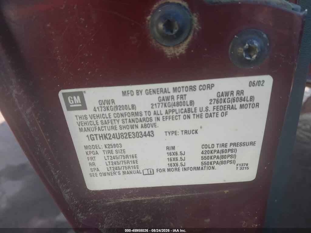 1GTHK24U82E303443 2002 GMC SIERRA 2500HD photo no. 9