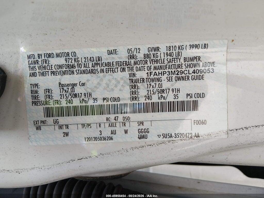 1FAHP3M29CL409053 2012 FORD FOCUS photo no. 9
