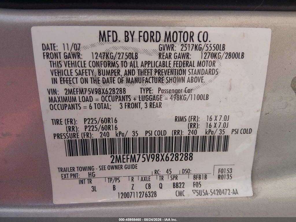 2MEFM75V98X628288 2008 MERCURY GRAND MARQUIS photo no. 9