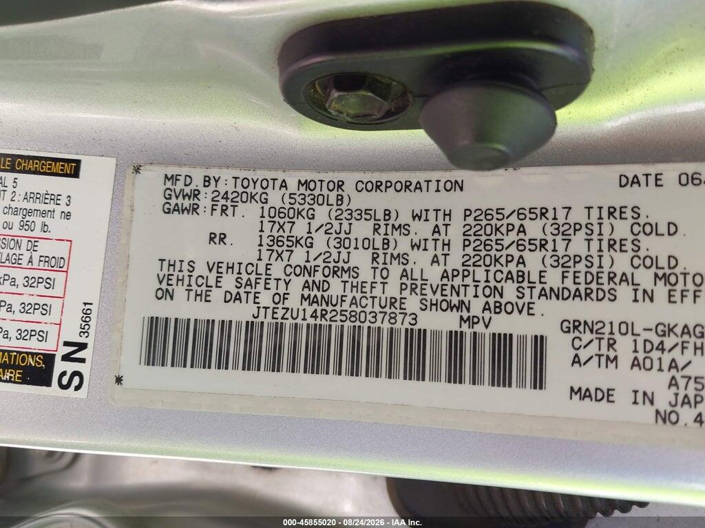 JTEZU14R258037873 2005 TOYOTA 4RUNNER photo no. 9