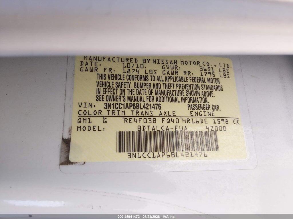 3N1CC1AP6BL421476 2011 NISSAN VERSA photo no. 9