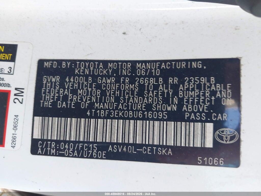 4T1BF3EK0BU616095 2011 TOYOTA CAMRY photo no. 9