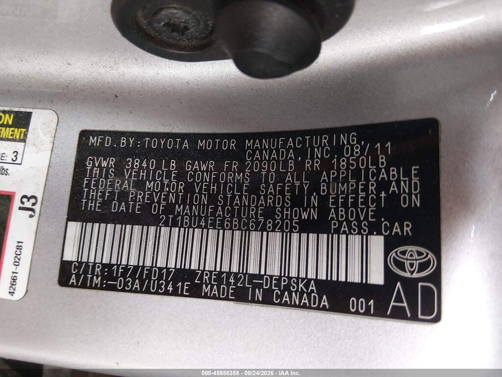 2T1BU4EE6BC678205 2011 TOYOTA COROLLA photo no. 9