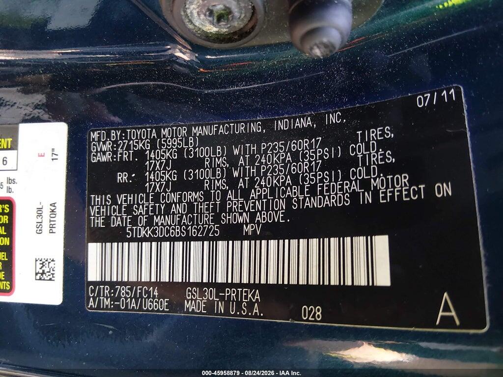 5TDKK3DC6BS162725 2011 TOYOTA SIENNA photo no. 9