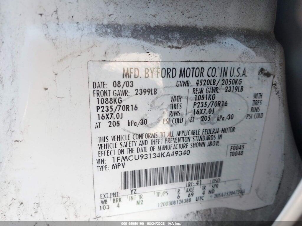 1FMCU93134KA49340 2004 FORD ESCAPE photo no. 9