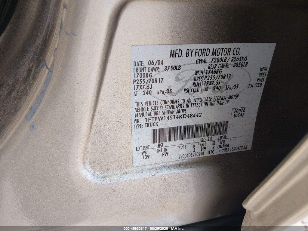 1FTPW14514KD48442 2004 FORD F-150 photo no. 9
