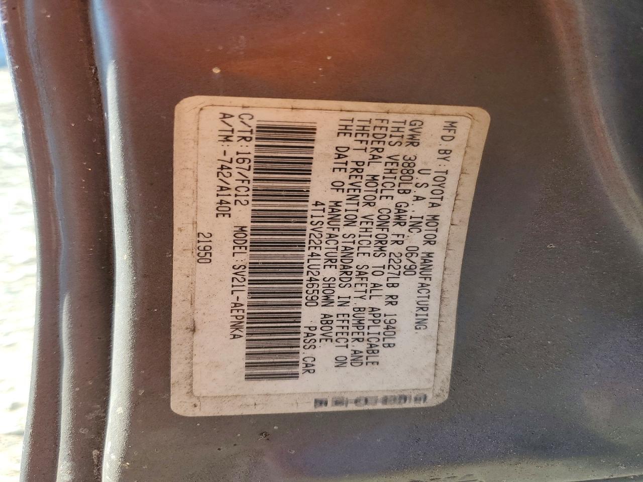 4T1SV22E4LU246590 1990 TOYOTA CAMRY photo no. 12
