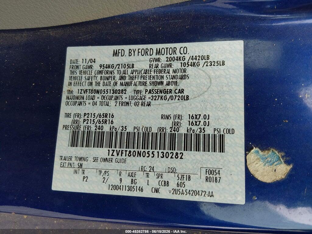 1ZVFT80N055130282 2005 FORD MUSTANG photo no. 9