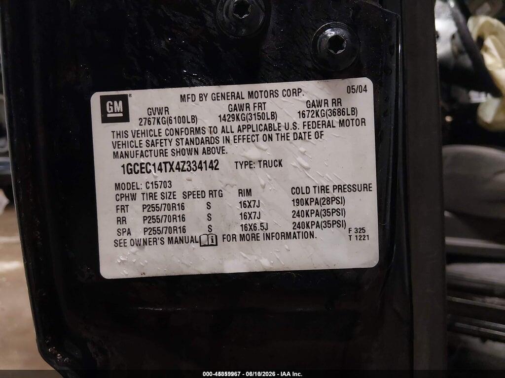 1GCEC14TX4Z334142 2004 CHEVROLET SILVERADO 1500 photo no. 9
